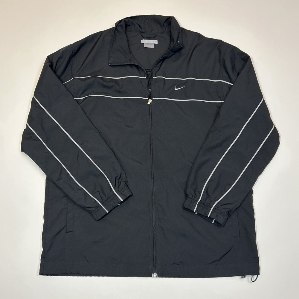 Vintage Y2K Nike Track Jacket Men's XL Black Full Zip Athletic Center Swoosh
